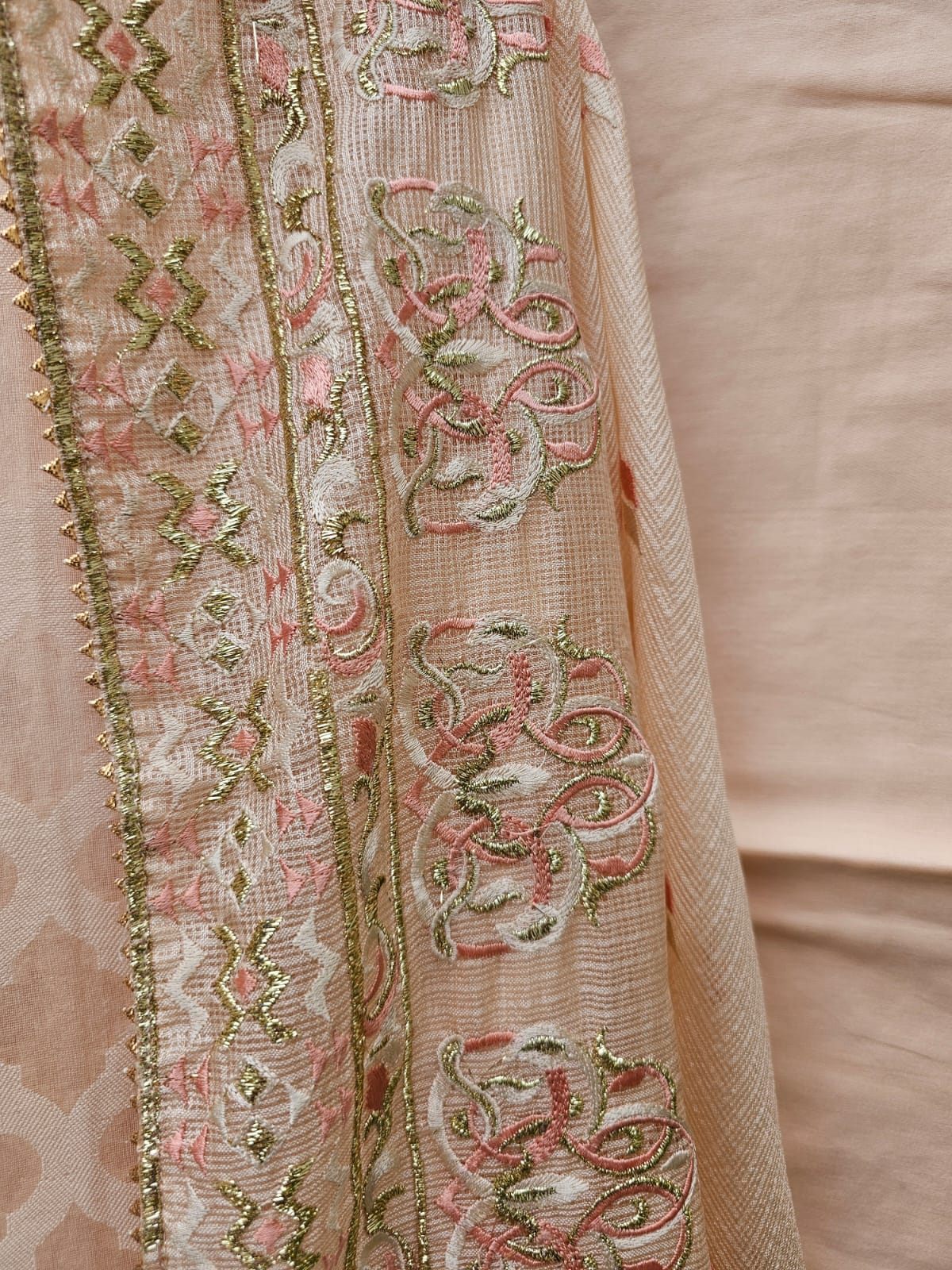 Light Peach Cotton Silk Three Piece Unstitched Suit Set