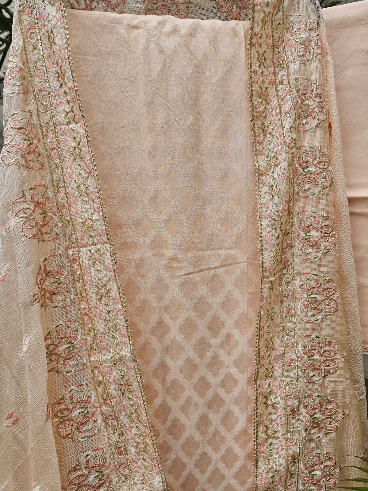 Light Peach Cotton Silk Three Piece Unstitched Suit Set