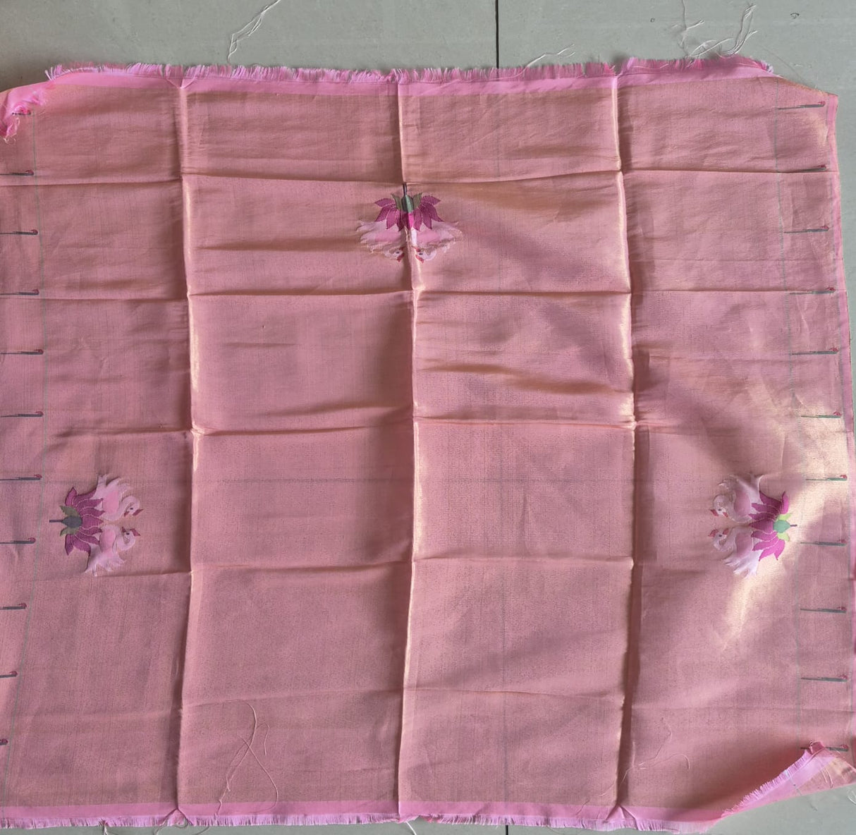 Light Pink and Golden Handloom Tissue Silk Paithani Blouse Piece (1 meter)