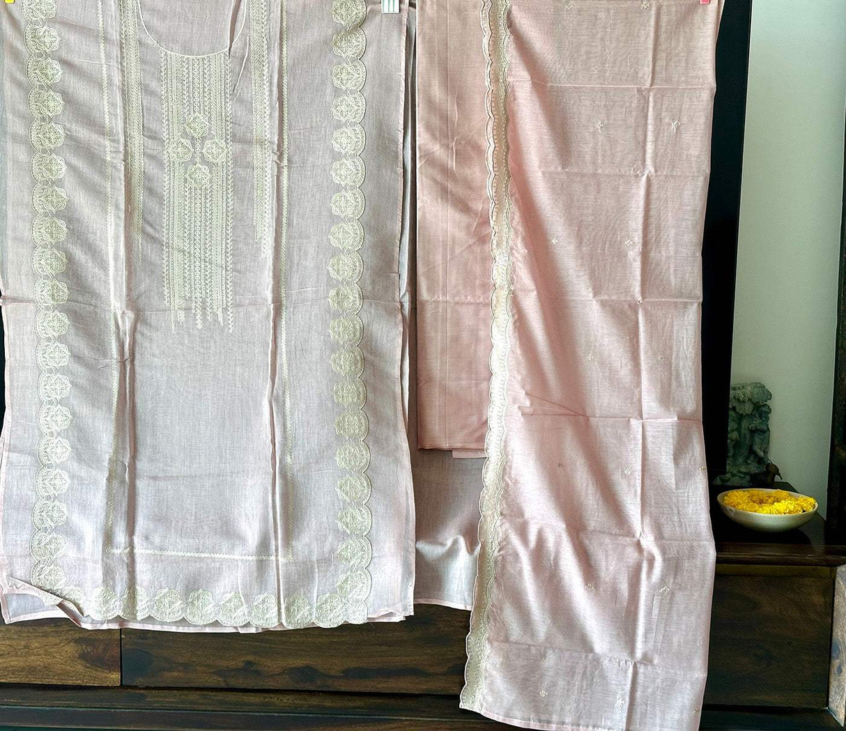 Light Pink 3-pc Chanderi Mulmul Stitched Suit Set