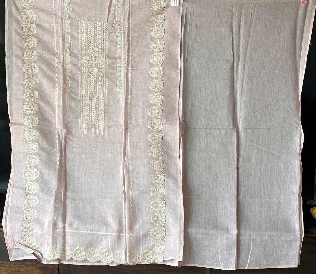 Light Pink 3-pc Chanderi Mulmul Stitched Suit Set