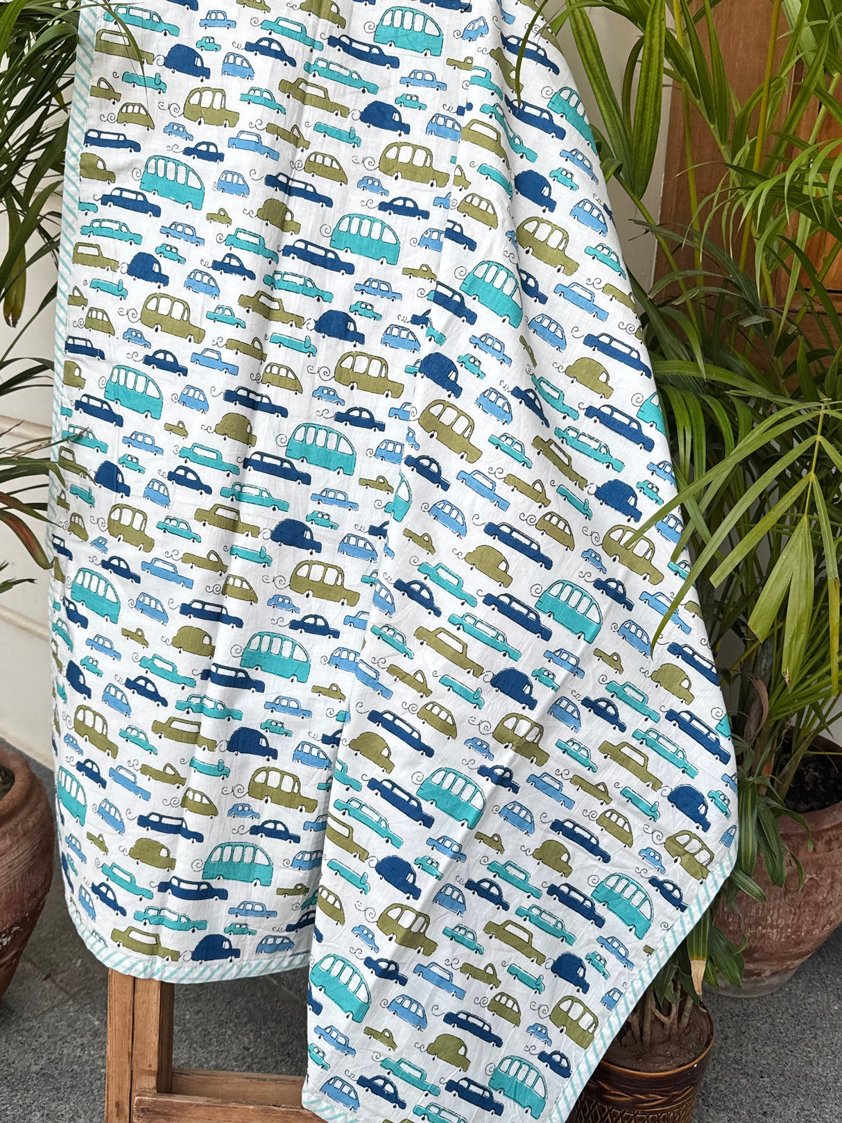 organic mulmul dohar for babies car themed reversible ac blanket handcrafted in jaipur azo free dyes suitable for warm climates india international delivery