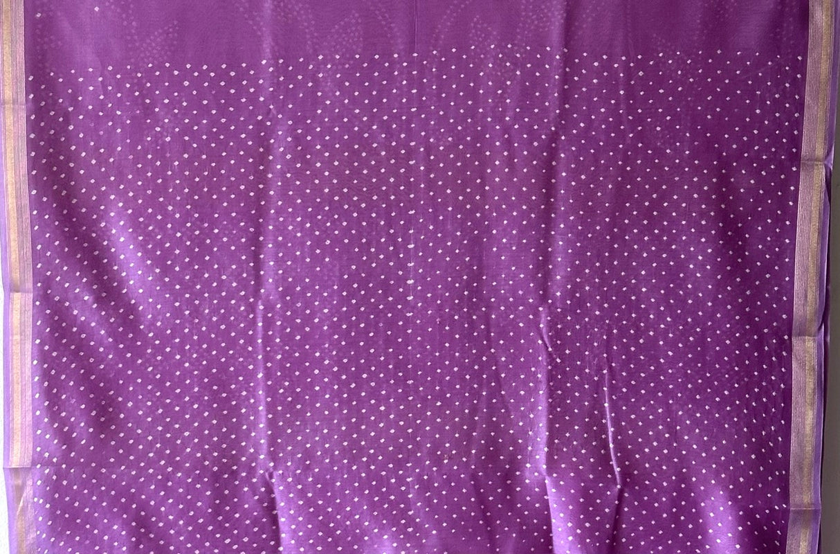 Lilac Chanderi Cotton Silk Half And Half Bandhani Saree