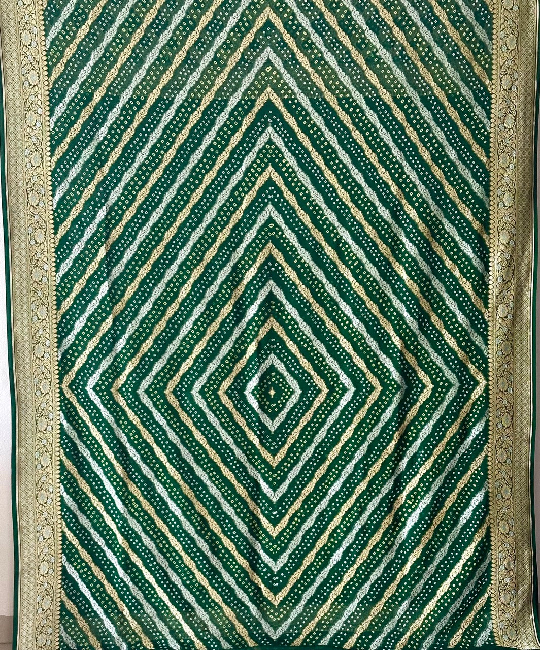 line-pattern-green-banarasi-georgette-bandhani-saree