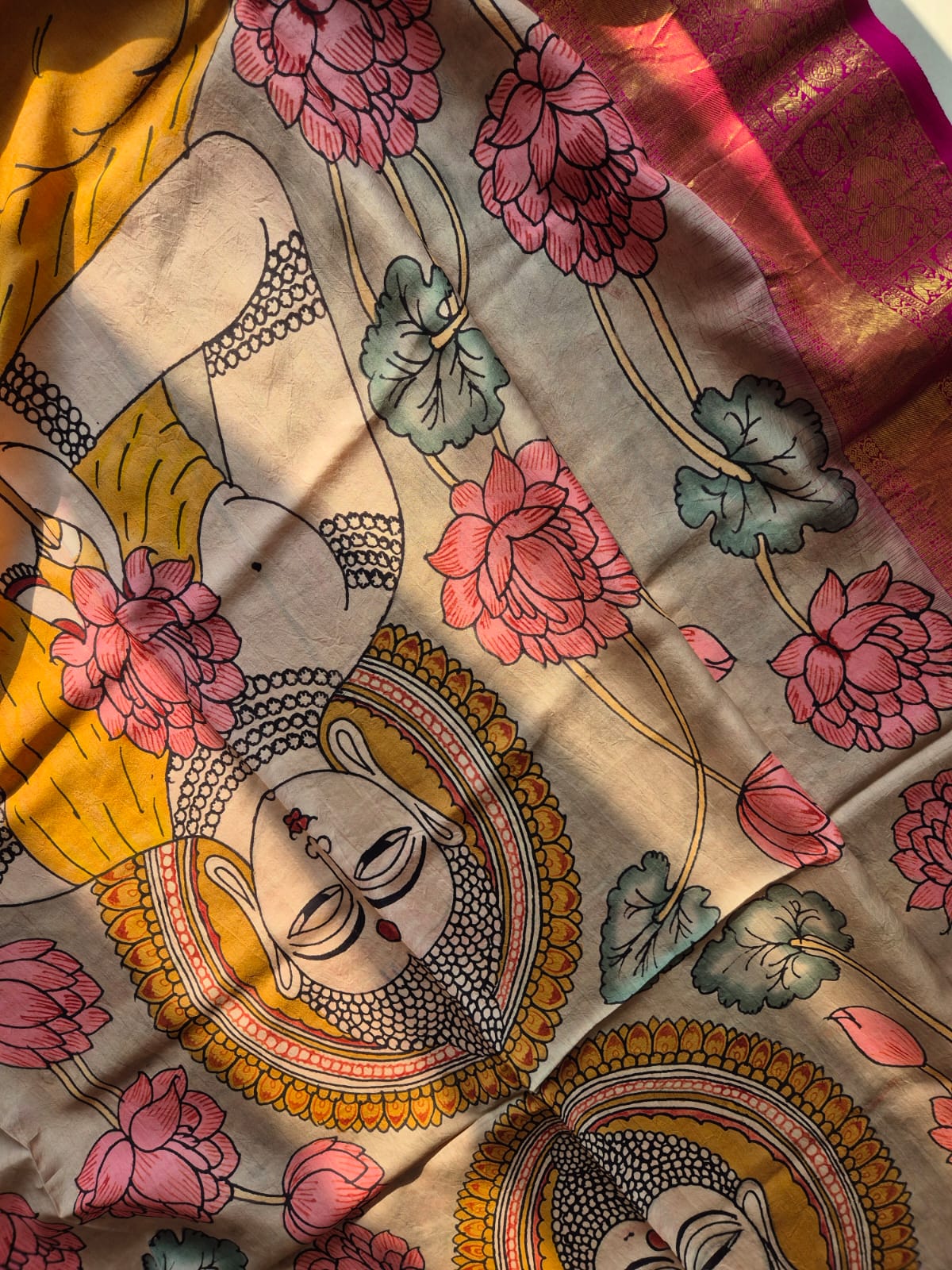 Lord Buddha Kanjeevaram Silk Kalamkari Dupatta