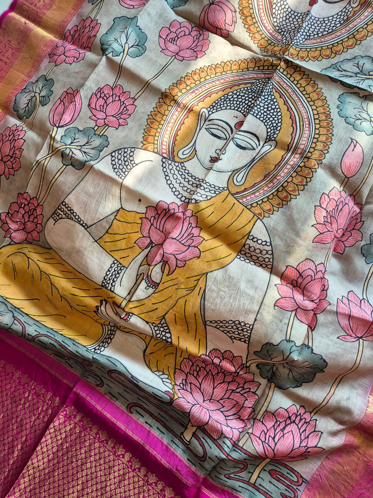 Lord Buddha Kanjeevaram Silk Kalamkari Dupatta
