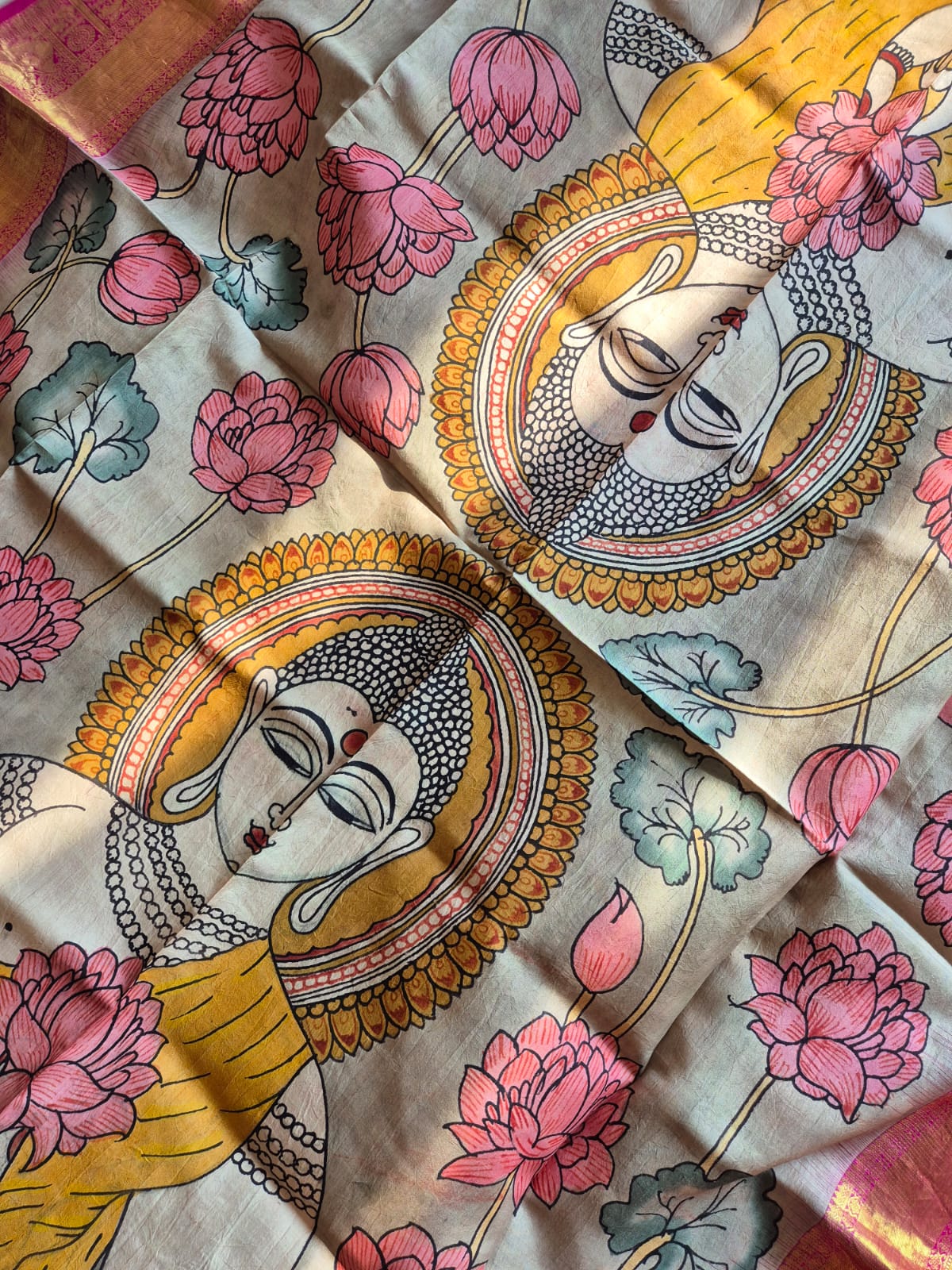 Lord Buddha Kanjeevaram Silk Kalamkari Dupatta