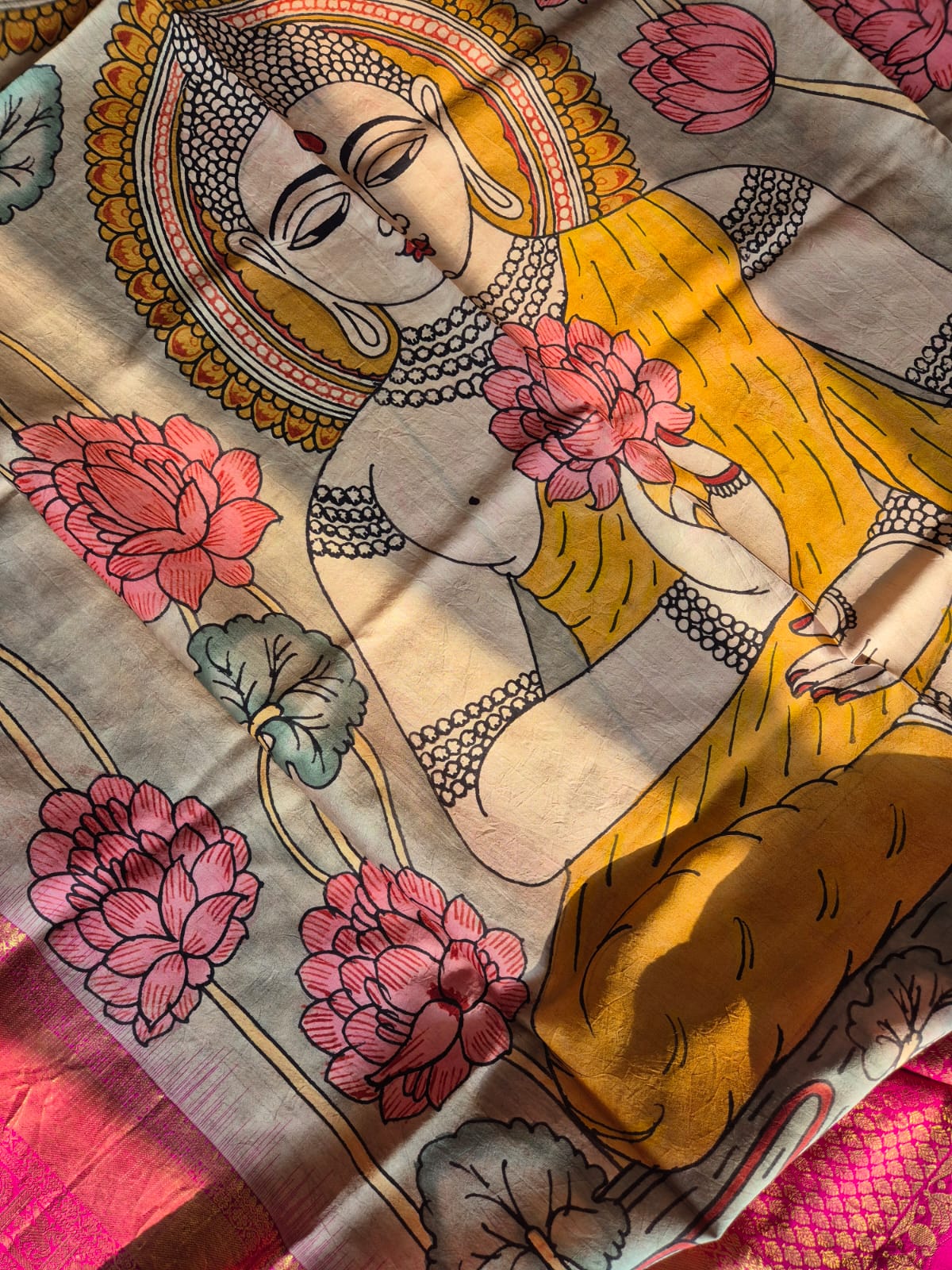 Lord Buddha Kanjeevaram Silk Kalamkari Dupatta