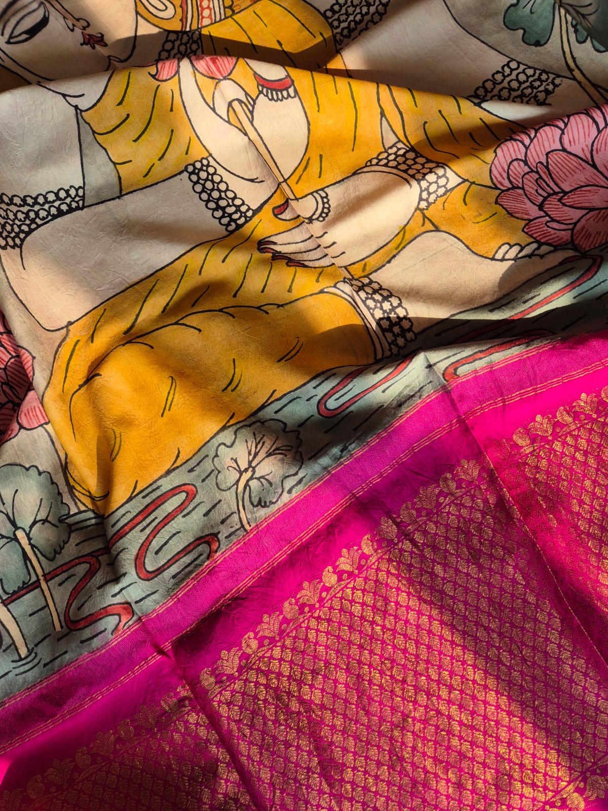 Lord Buddha Kanjeevaram Silk Kalamkari Dupatta