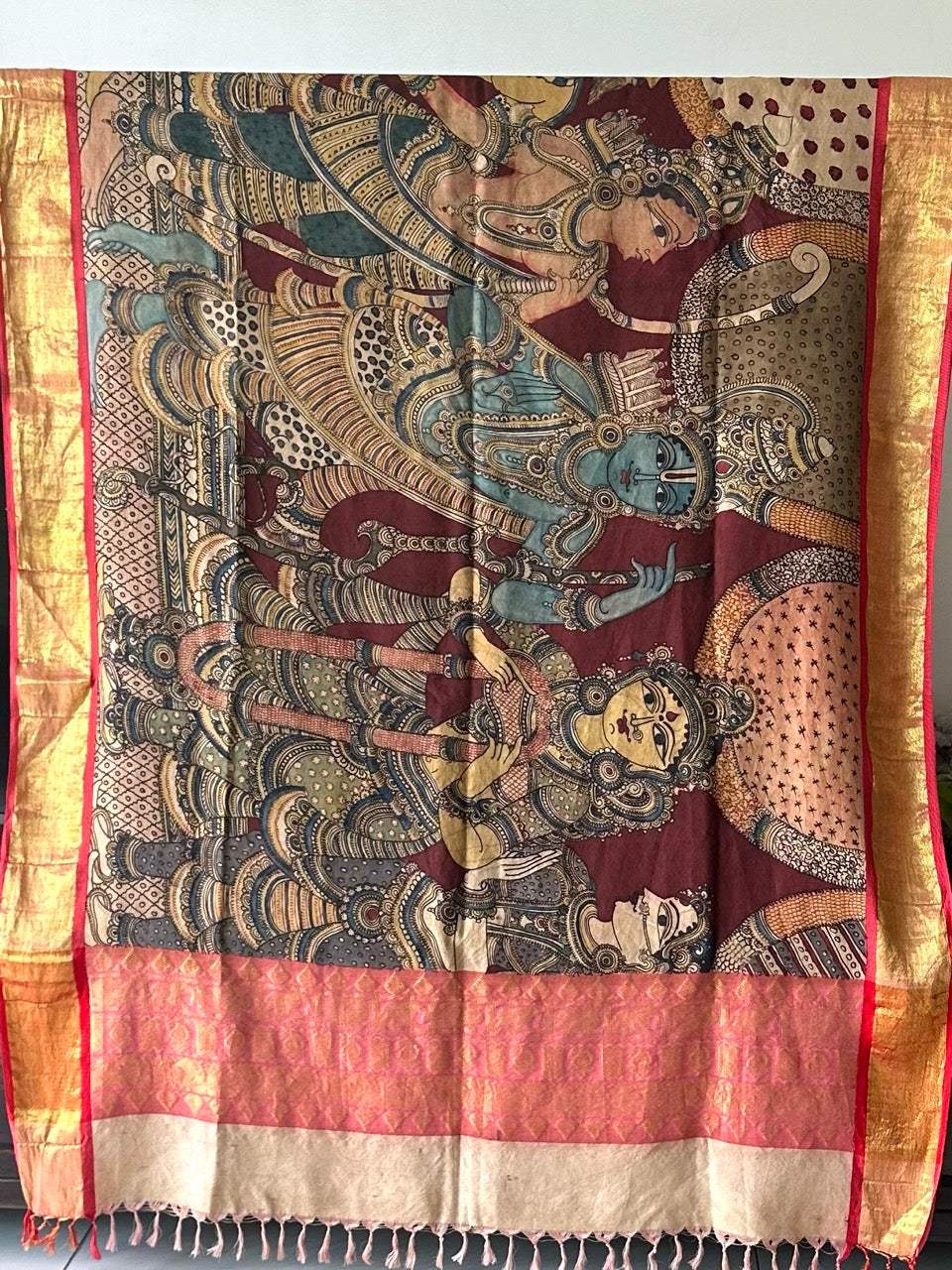 Lord Ram and Devi Sita Swayamvar Theme Handloom Kanchi Pattu Kalamkari Dupatta
