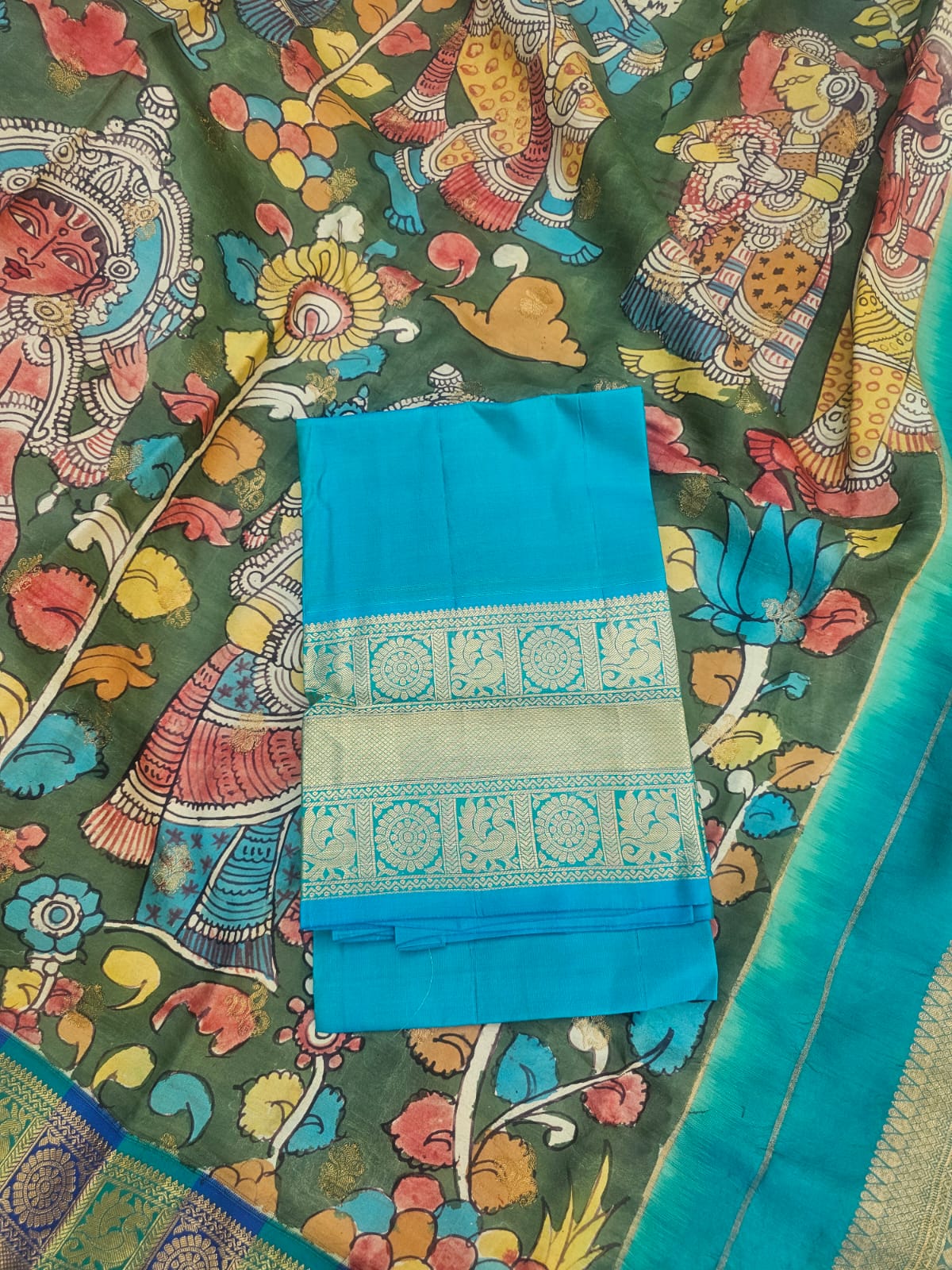 luxurious-turquoise-pink-bandhani-kanjivaram-silk-saree