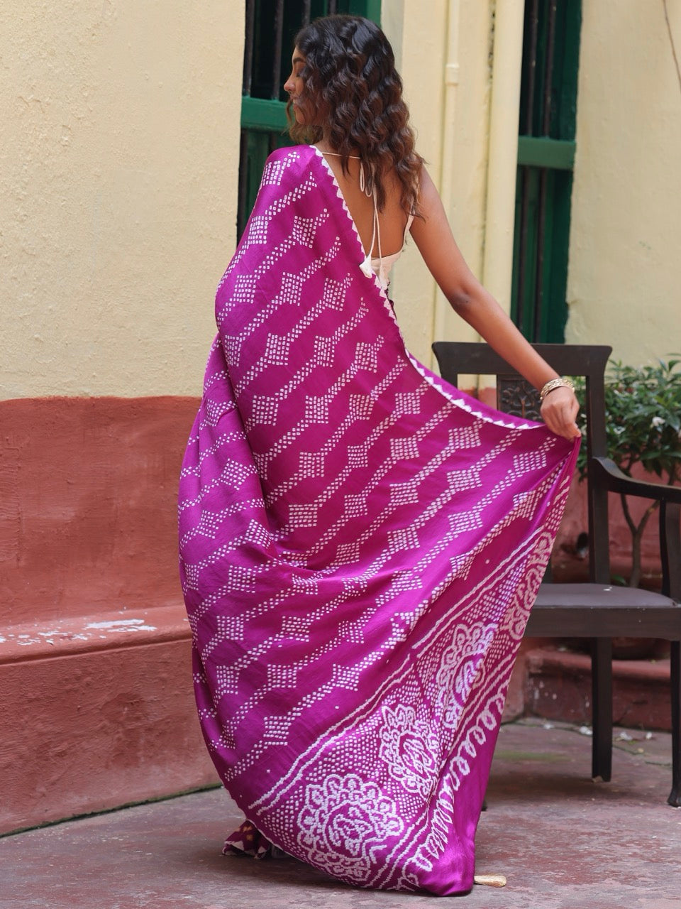 Stylish Pure Gajji Silk Half n Half Bandhani Saree