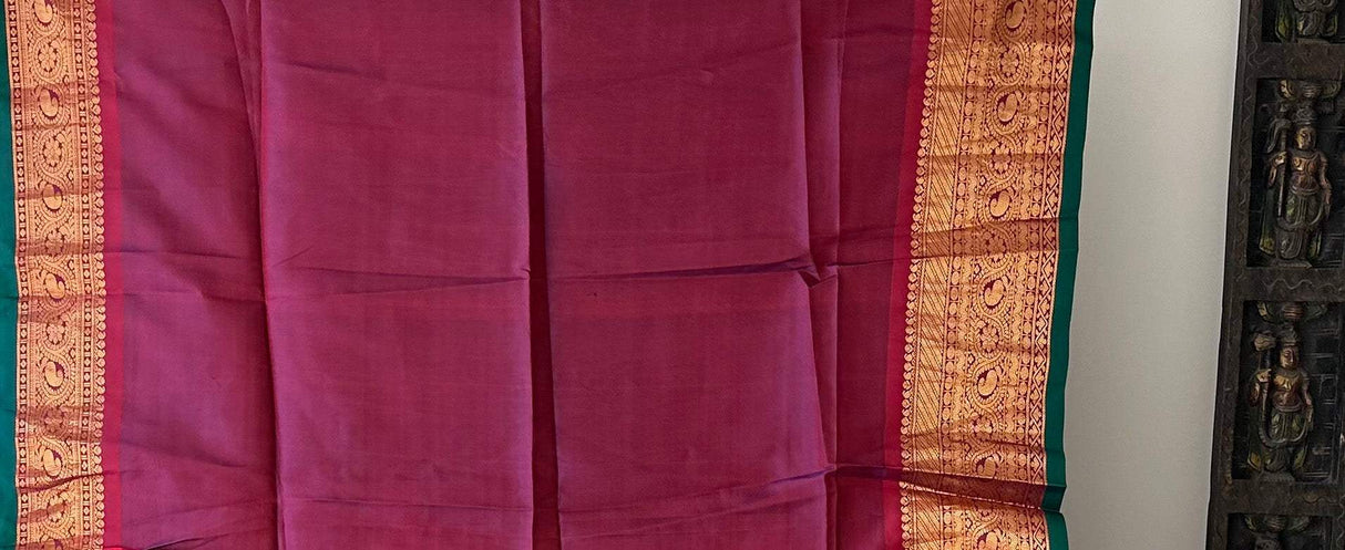 Green and Maroon Kanjivaram Silk Bandhani Saree