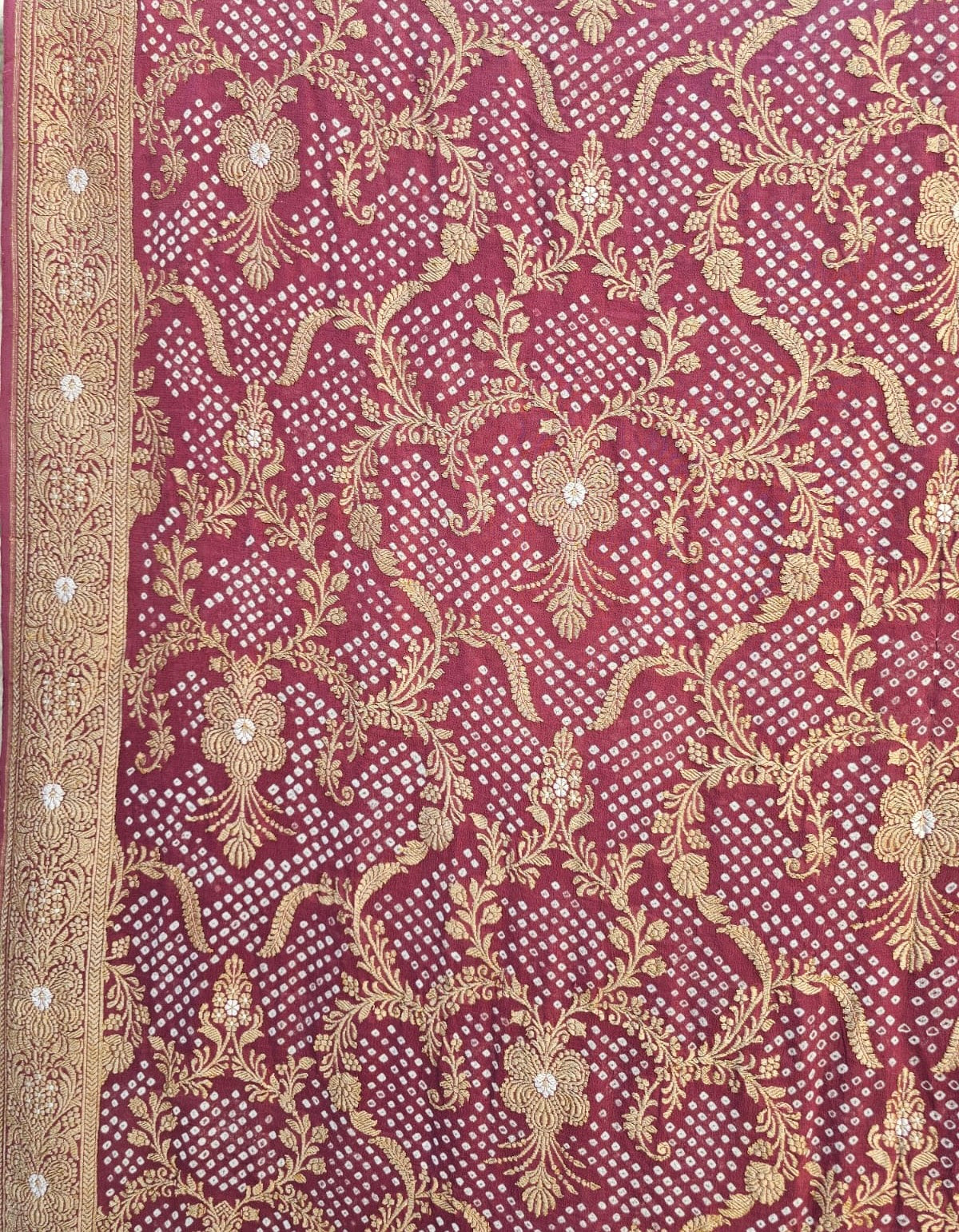 Deep Mauve Exclusive Handloom Pure Banarsi Georgette Bandhani Saree