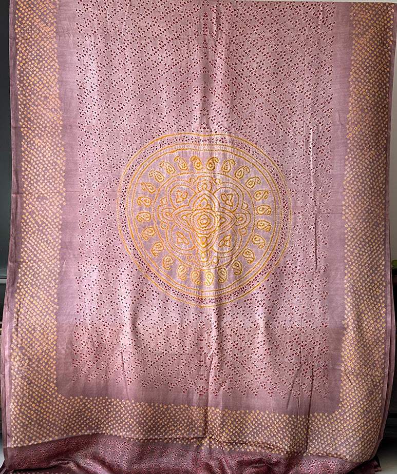 Mauve Pure Gajji Silk Bandhani Saree
