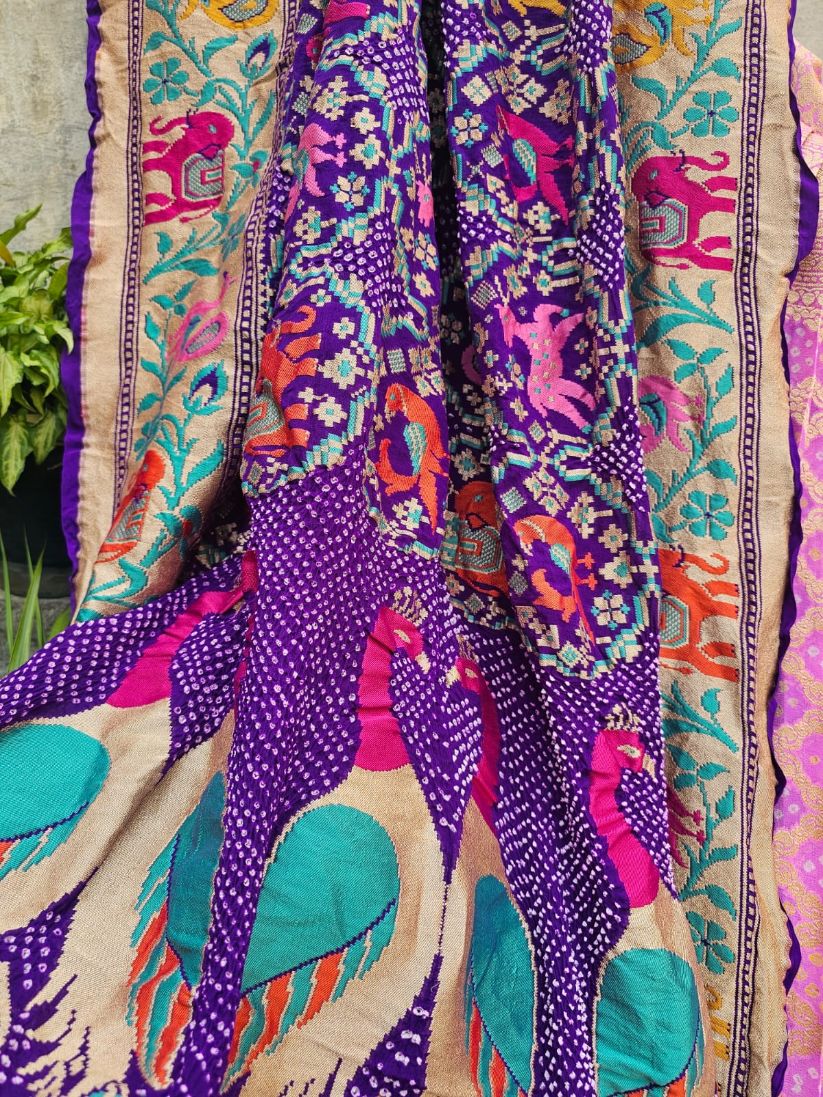 Gorgeous Mauvish Pink Banarasi Georgette Bandhani Lehenga with Dupatta