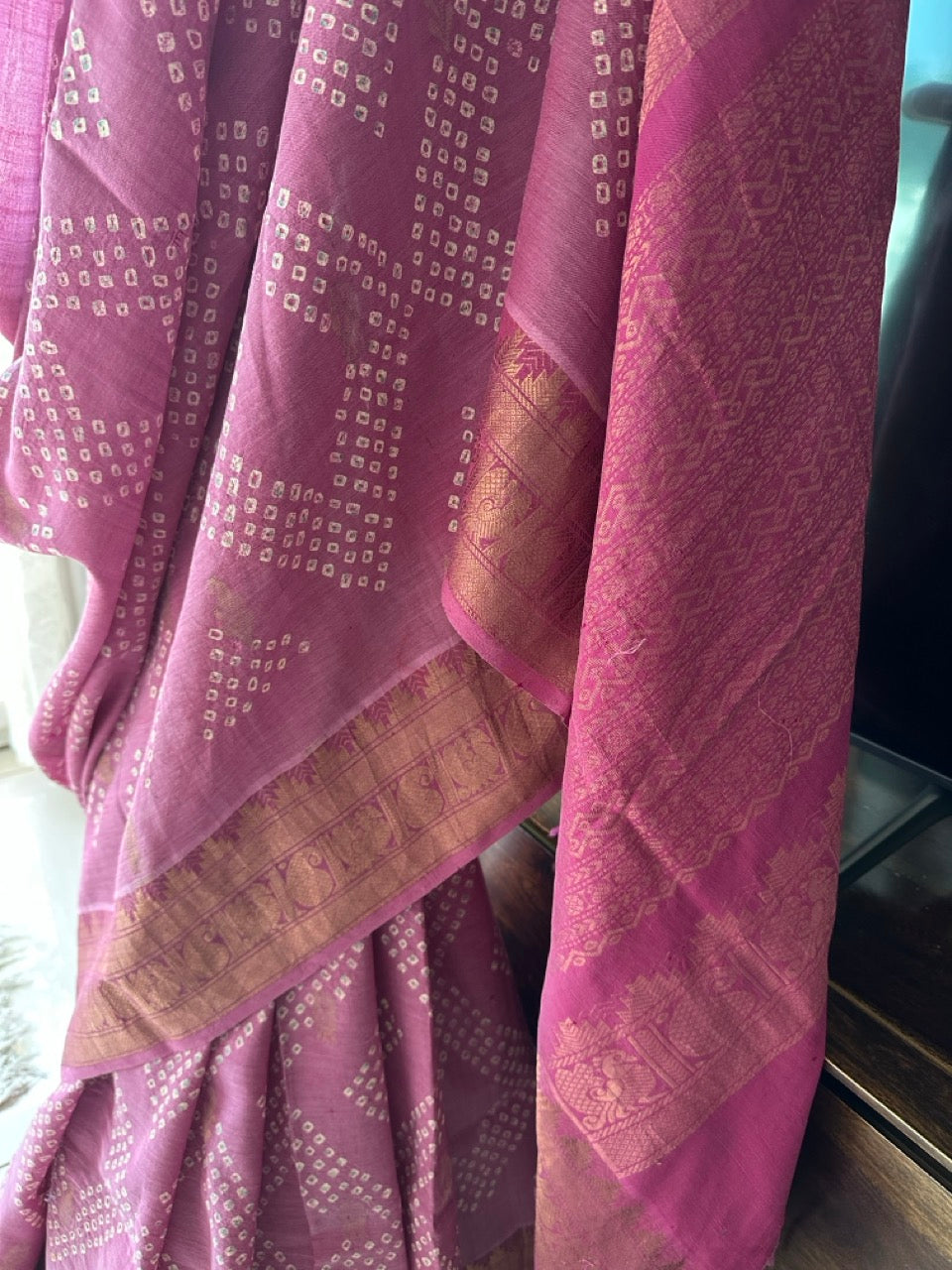 Diamond Pattern Cotton Silk Bandhani Saree