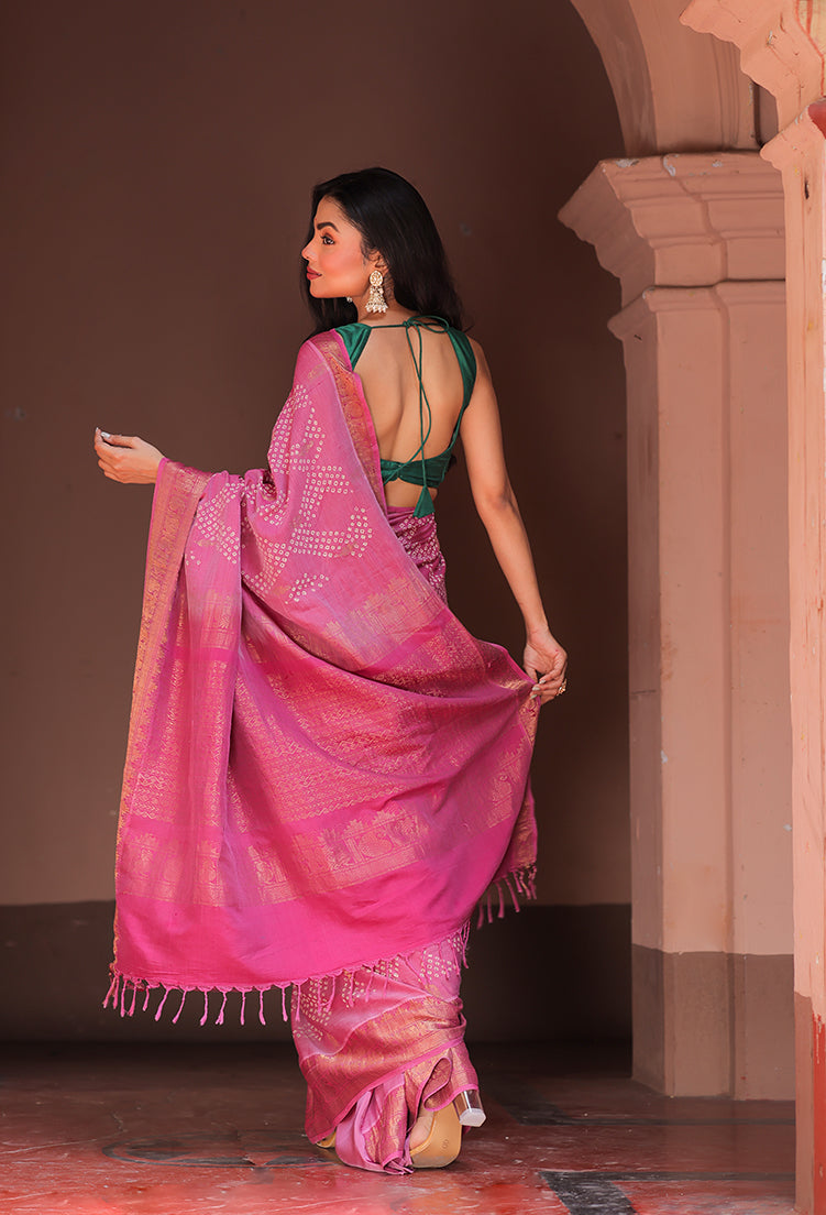 Diamond Pattern Cotton Silk Bandhani Saree