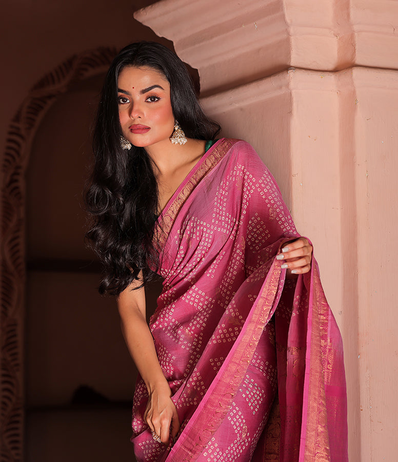 Diamond Pattern Cotton Silk Bandhani Saree