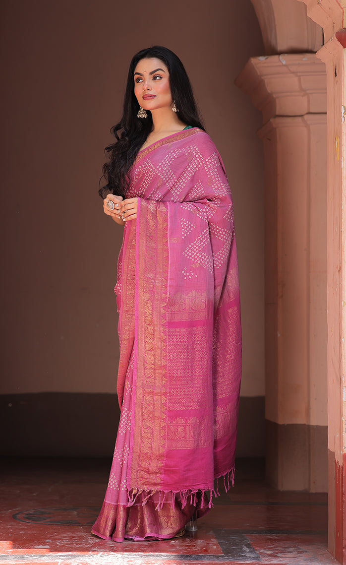 Diamond Pattern Cotton Silk Bandhani Saree