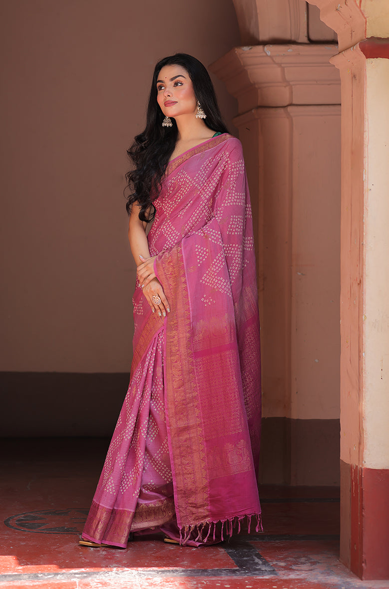 Diamond Pattern Cotton Silk Bandhani Saree