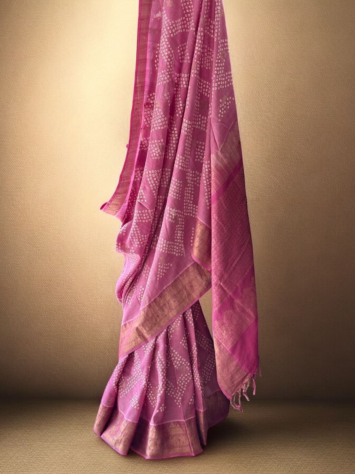 Diamond Pattern Cotton Silk Bandhani Saree
