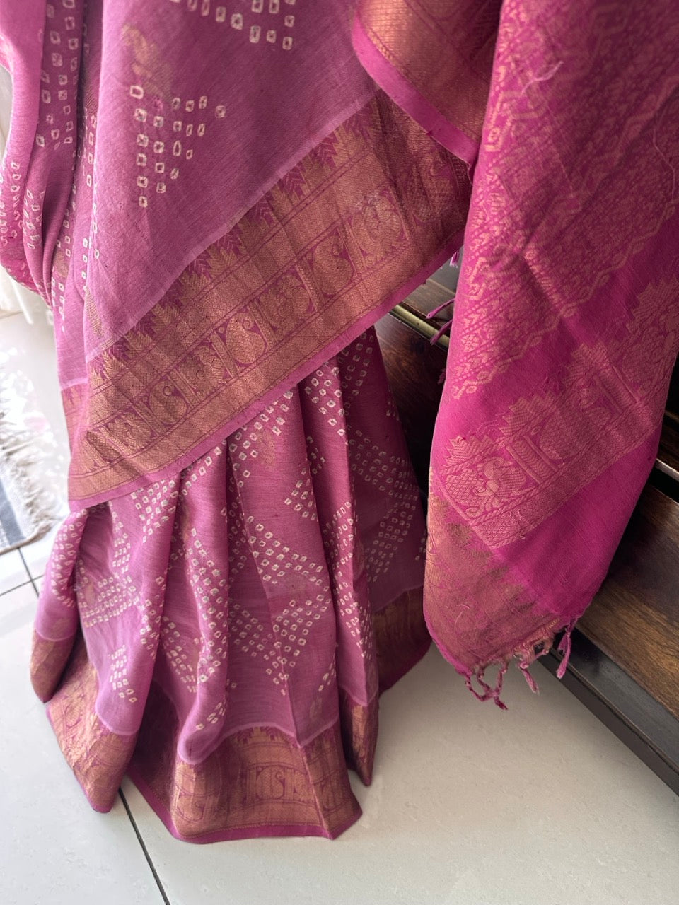 Diamond Pattern Cotton Silk Bandhani Saree