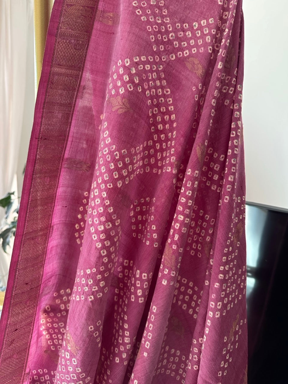 Diamond Pattern Cotton Silk Bandhani Saree