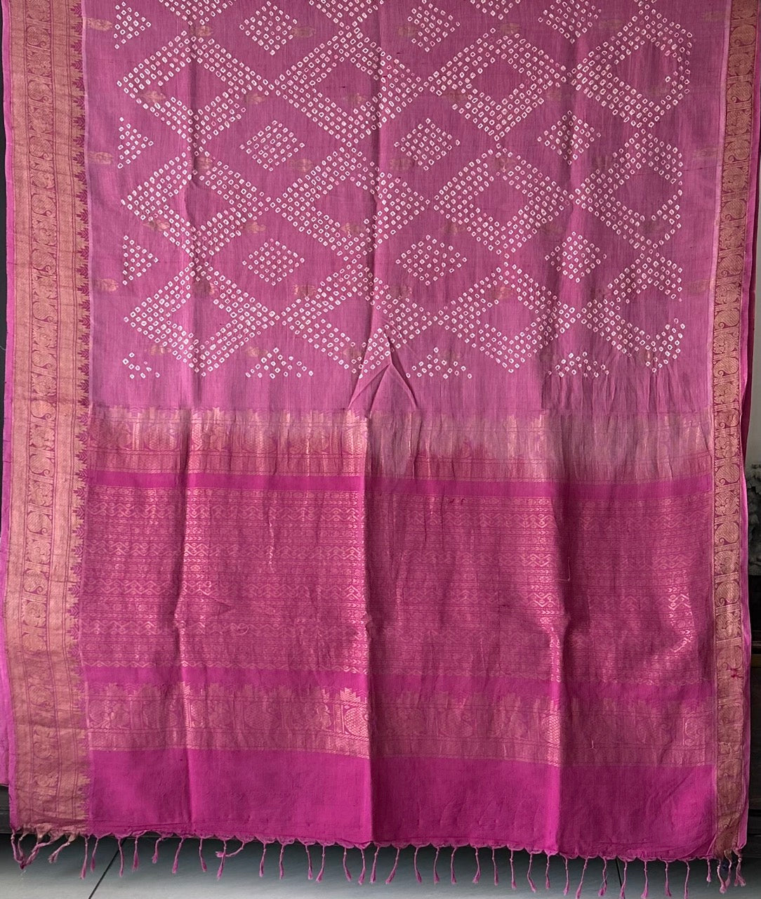 Diamond Pattern Cotton Silk Bandhani Saree