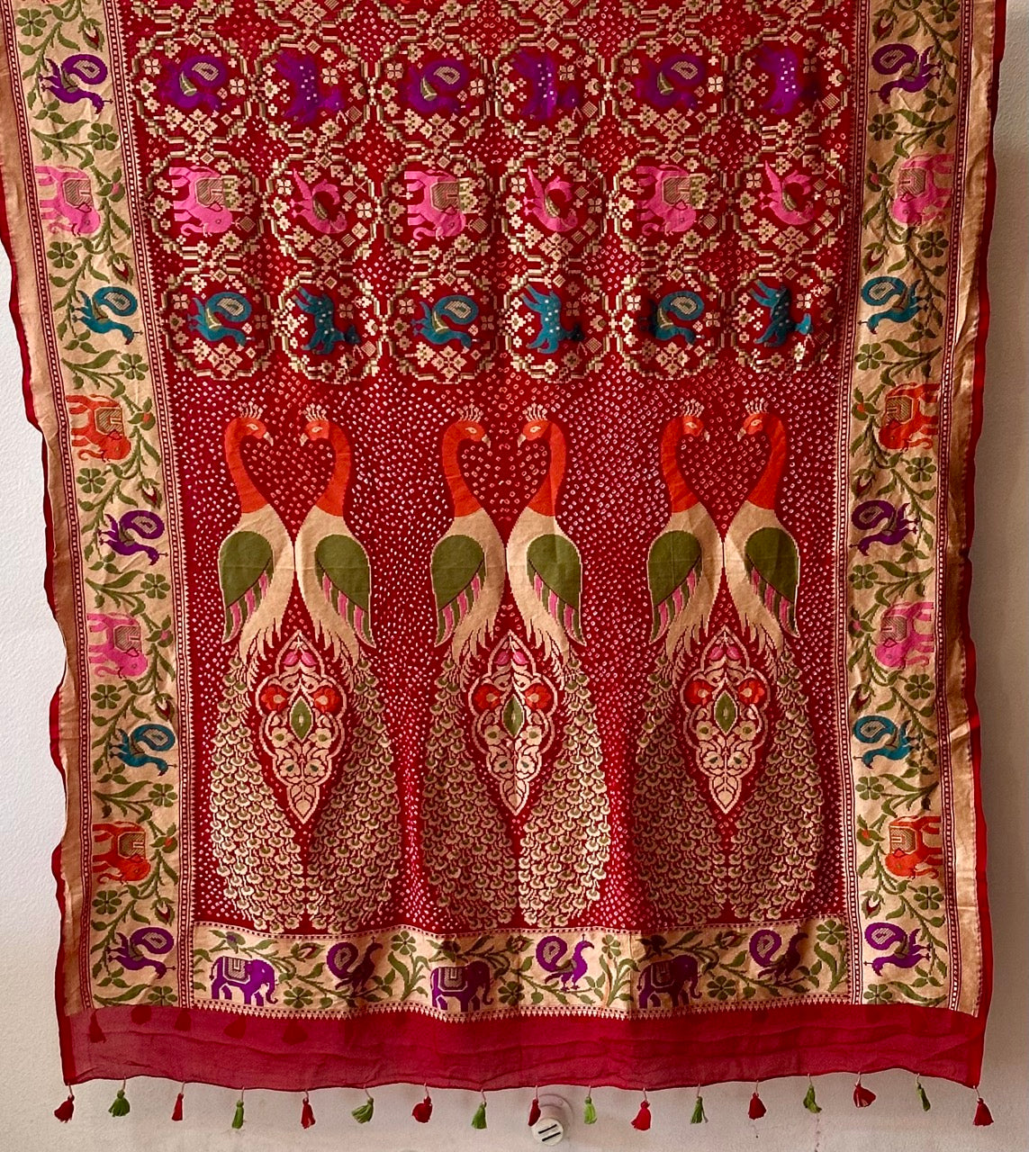 Mayur Leher - Pure Banarsi Georgette Meenakari Bandhani Dupatta