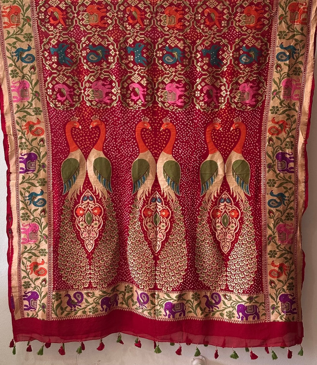 Mayur Leher - Pure Banarsi Georgette Meenakari Bandhani Dupatta