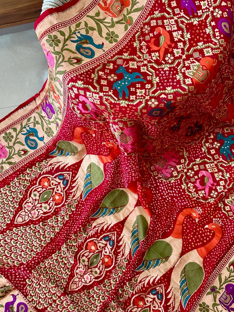 Mayur Leher - Pure Banarsi Georgette Meenakari Bandhani Dupatta