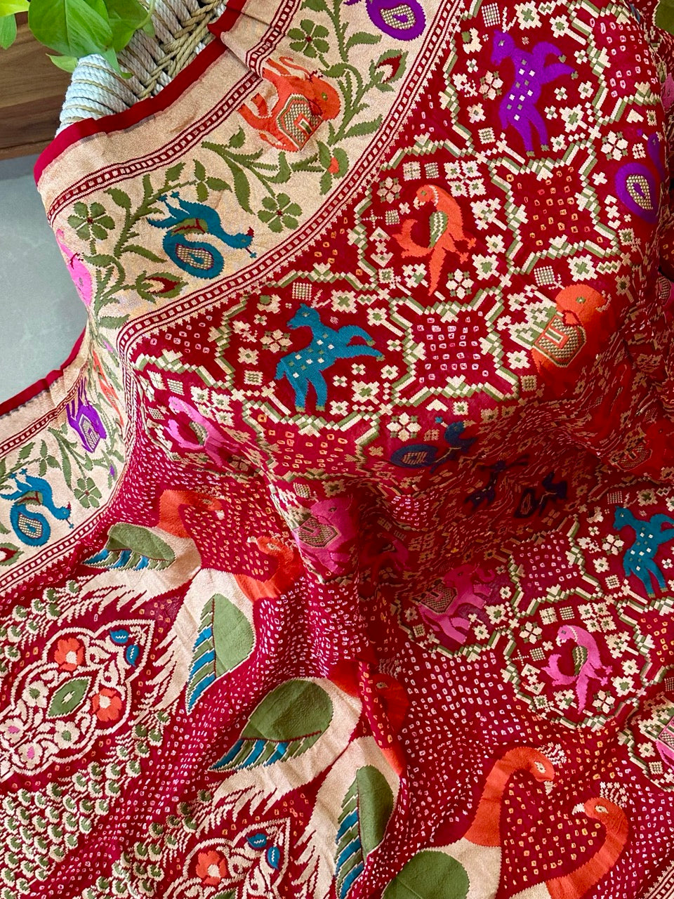 Mayur Leher - Pure Banarsi Georgette Meenakari Bandhani Dupatta