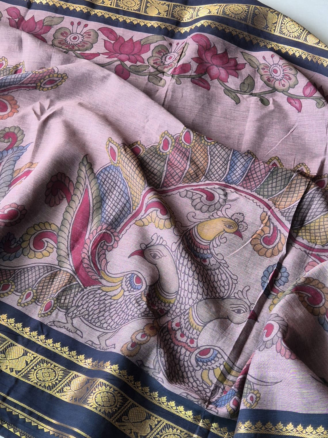 Mayura Leela Cotton Kalamkari Saree