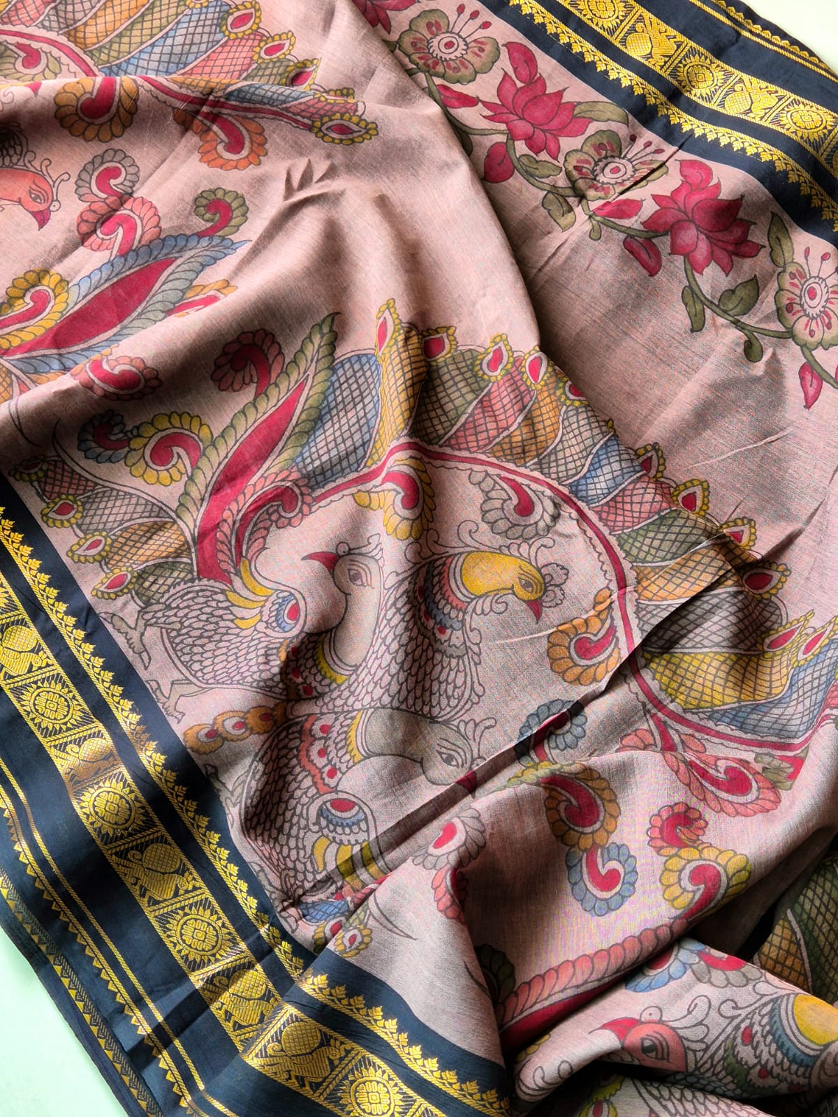 Mayura Leela Cotton Kalamkari Saree