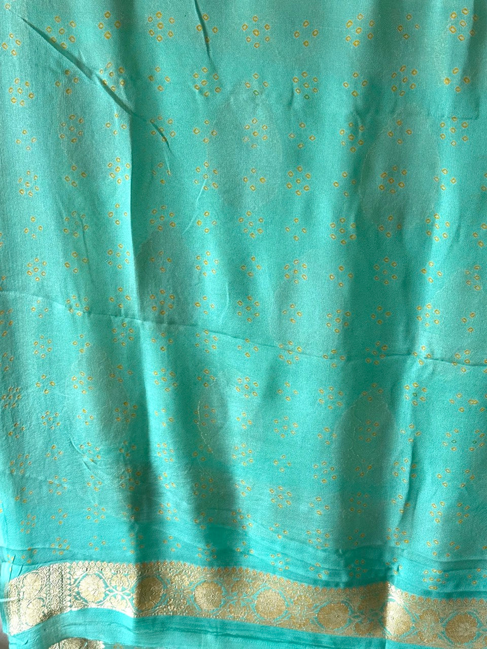 Mehfil Mist - Sophisticated Sea Green Pure Banarasi Chiffon Georgette Bandhani Saree