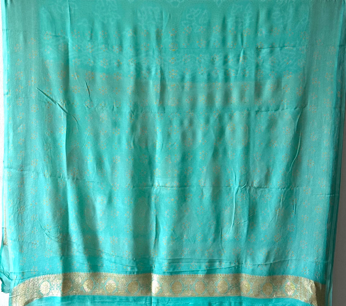 Mehfil Mist - Sophisticated Sea Green Pure Banarasi Chiffon Georgette Bandhani Saree