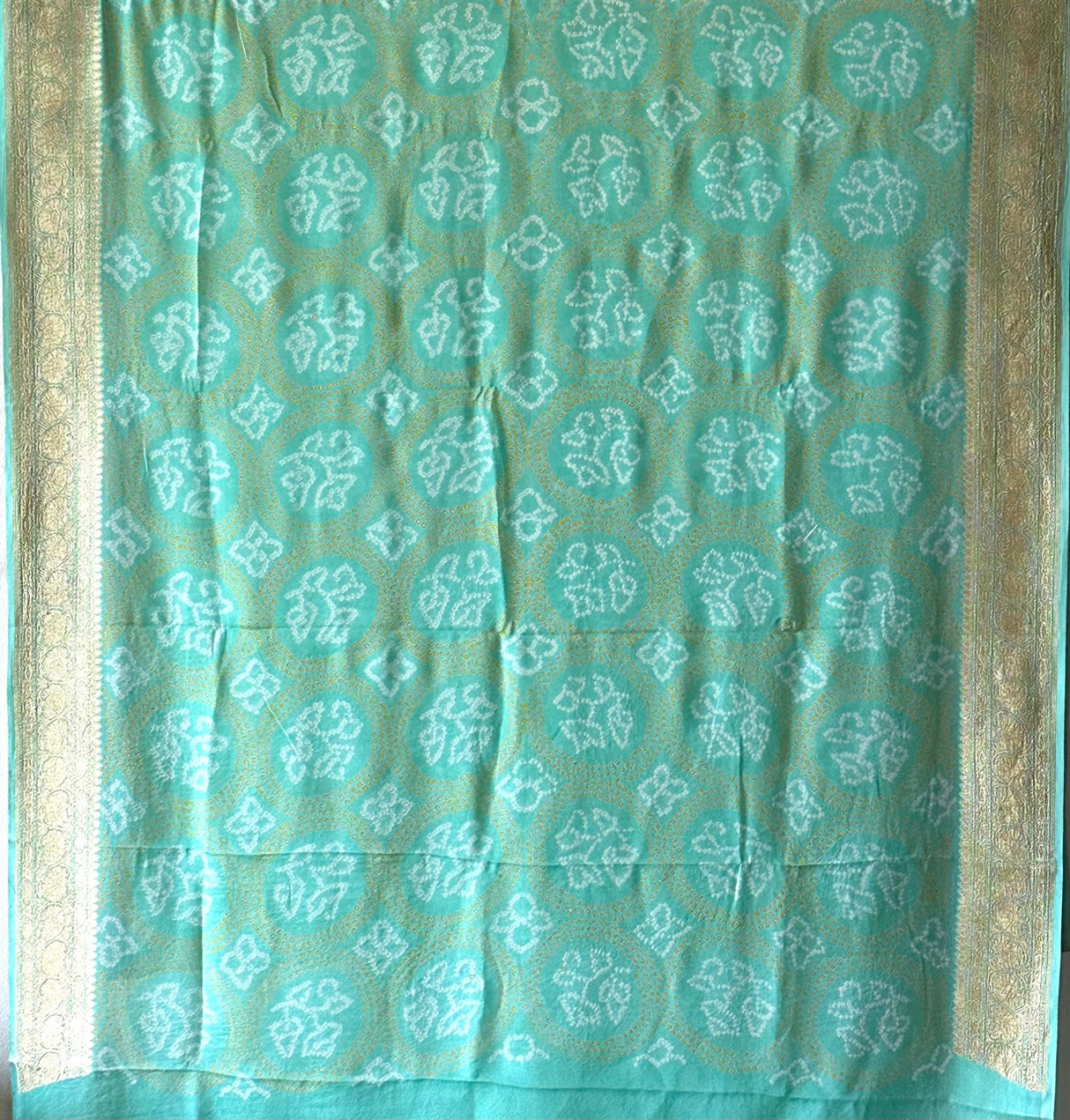 Mehfil Mist - Sophisticated Sea Green Pure Banarasi Chiffon Georgette Bandhani Saree