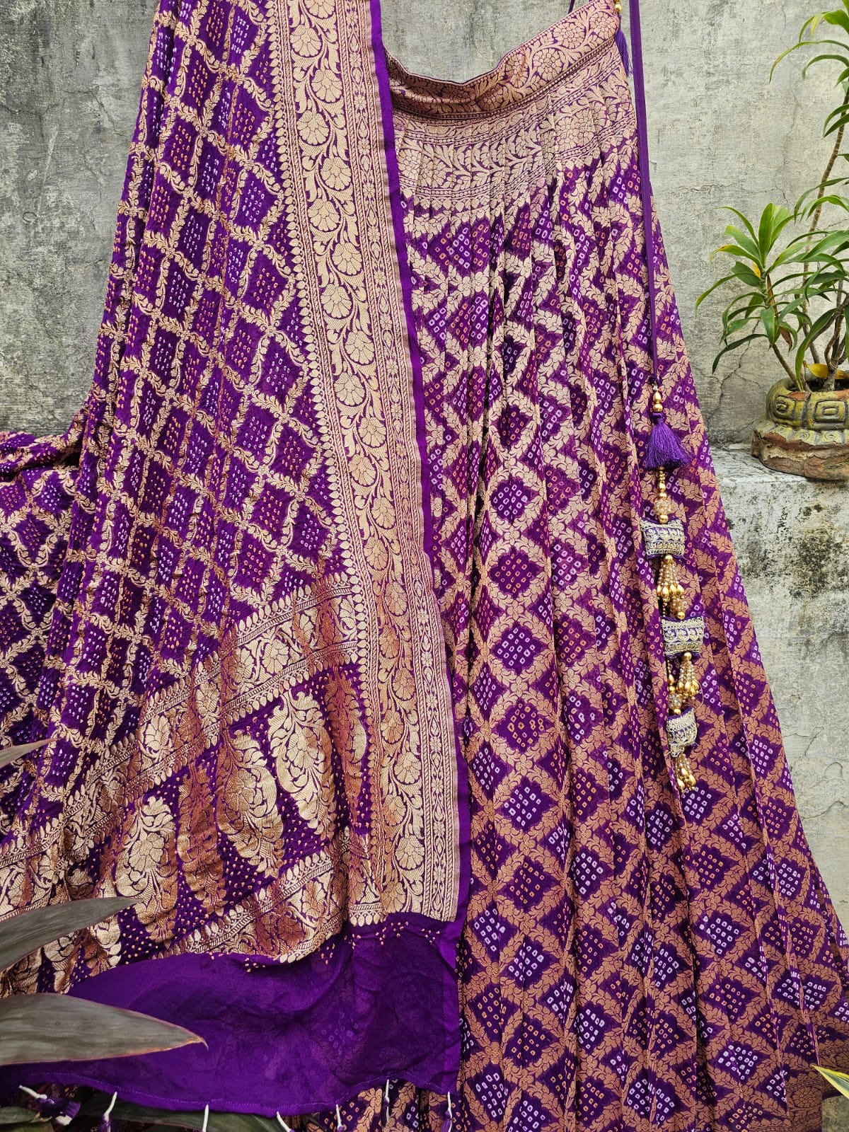 mesmerizing-Purple-pure-banarsi-georgette-bandhani-lehenga