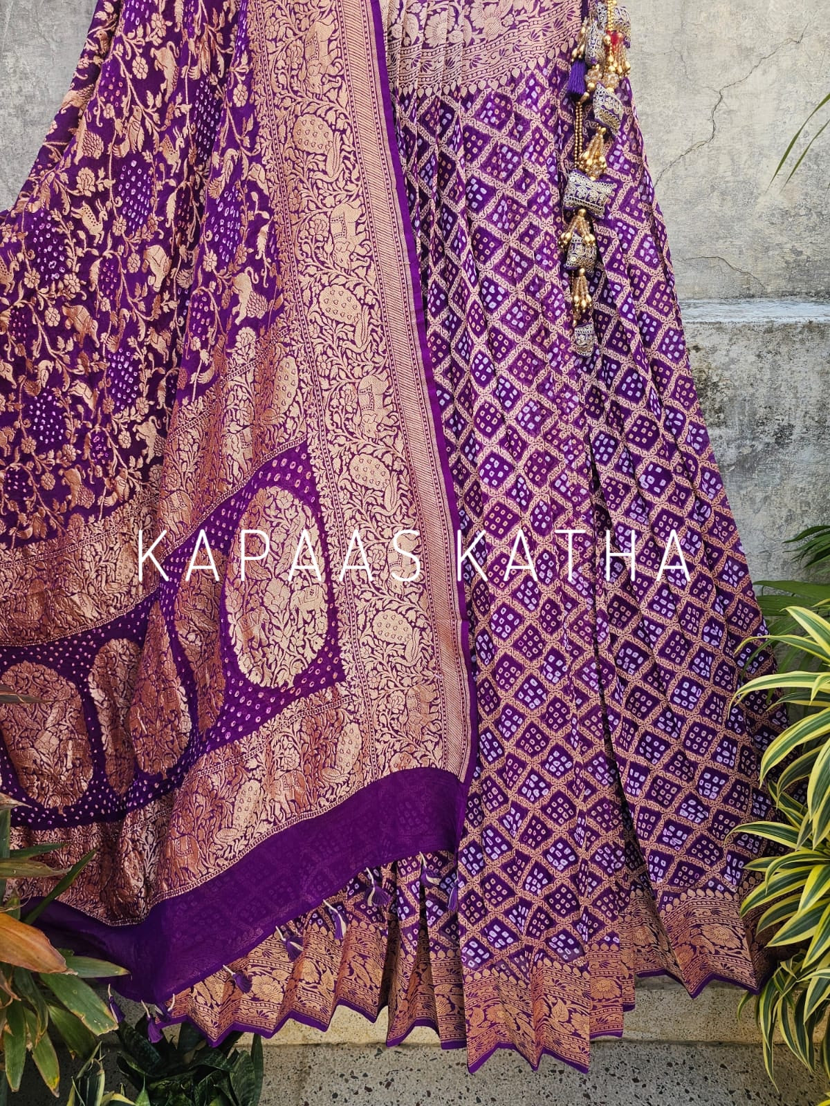 Mesmerizing Purple Pure Banarsi Georgette Bandhani Lehenga