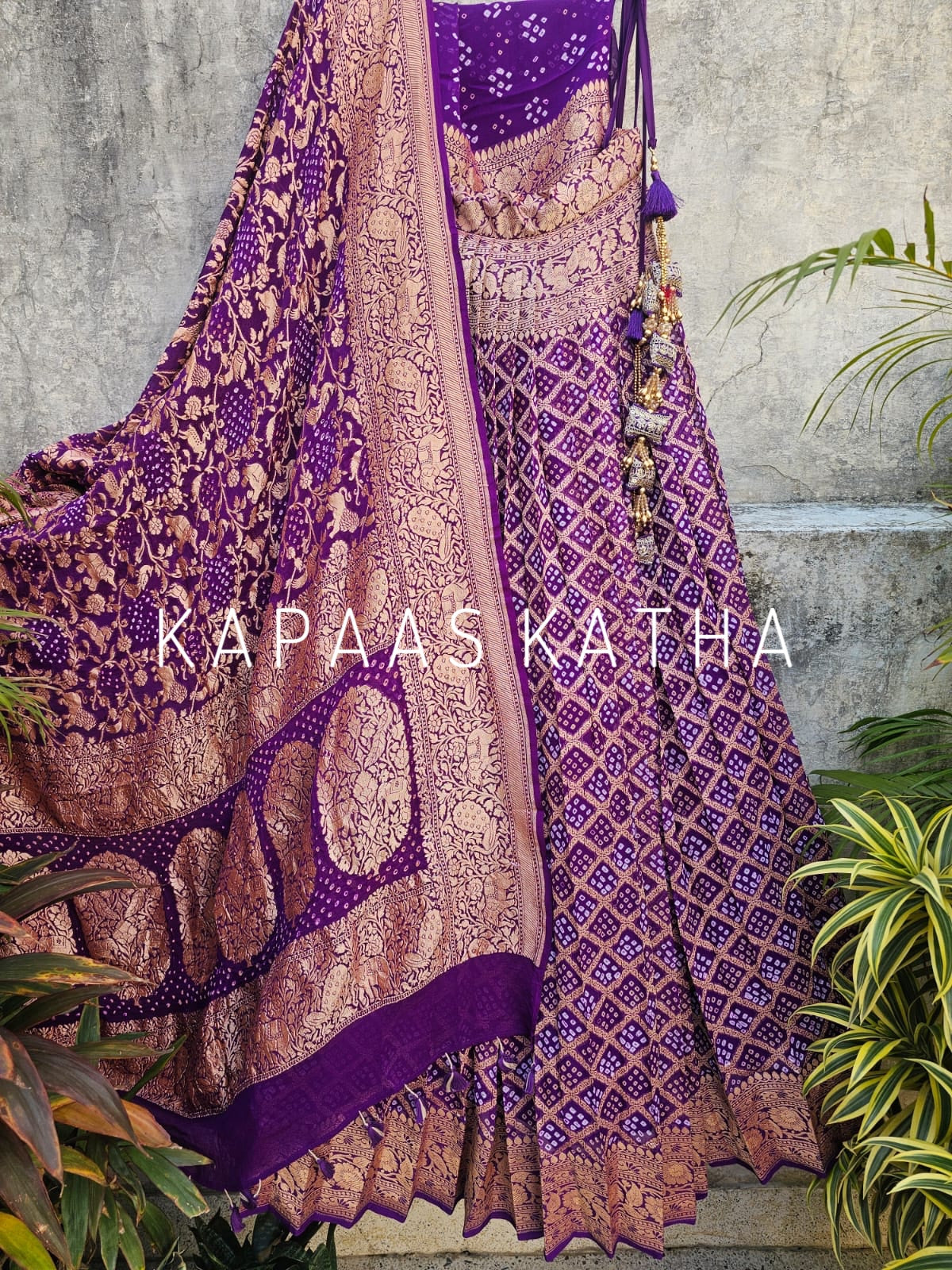 Mesmerizing Purple Pure Banarsi Georgette Bandhani Lehenga