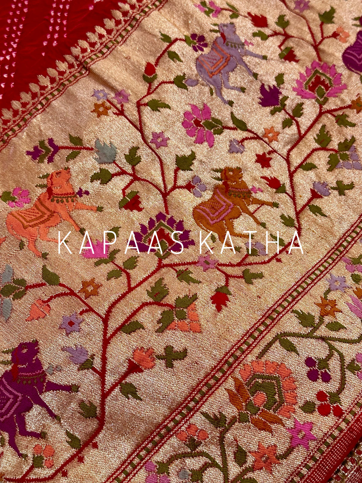 model-wearing-soft-banarasi-katan-silk-bandhani-saree