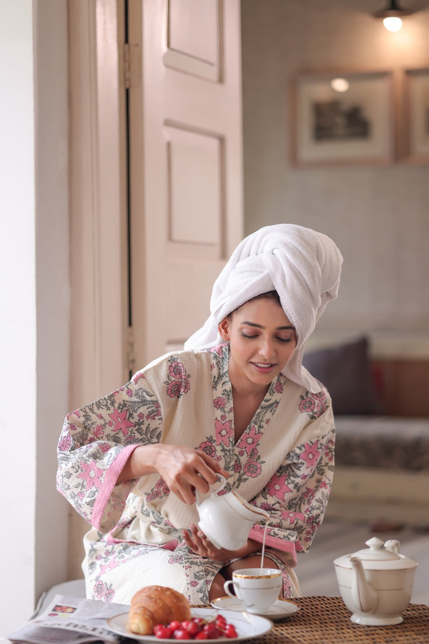 Morning Bloom Waffle Cotton Robe