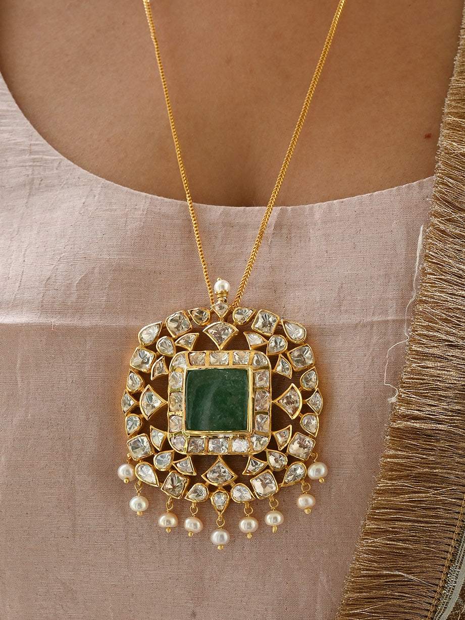 Heritage Glow Pendant - Handcrafted 92.5 Silver Pendant with Moissanite Polki