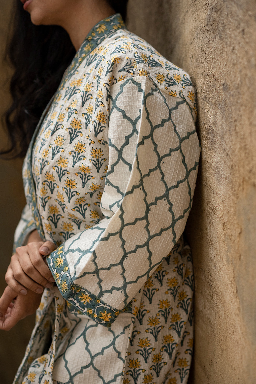 mughal-theme-cotton-waffle-bathrobe-side-view