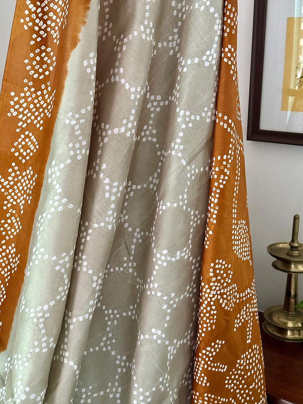 Mulberry Silk Bandhani Saree in Shades of Grey and Brown