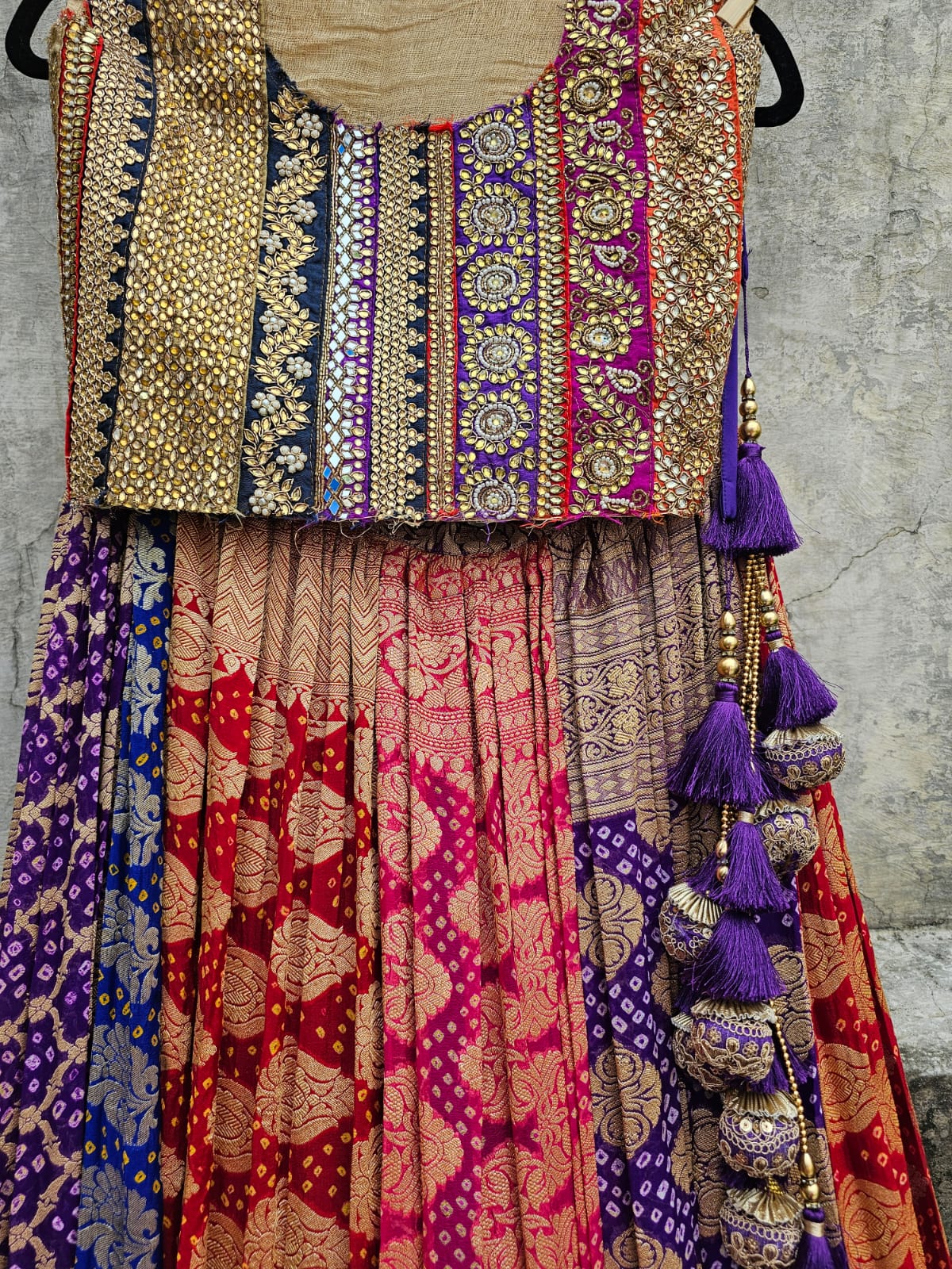 Multicoloured Banarasi Georgette Bandhani Lehenga with Dupatta