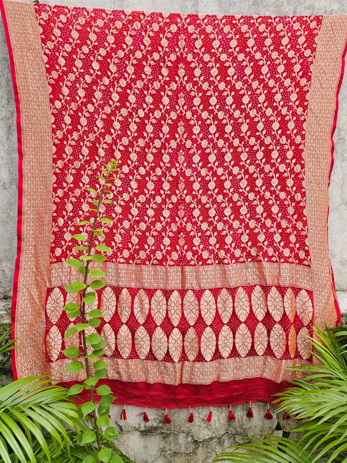 Multicoloured Banarasi Georgette Bandhani Lehenga with Dupatta