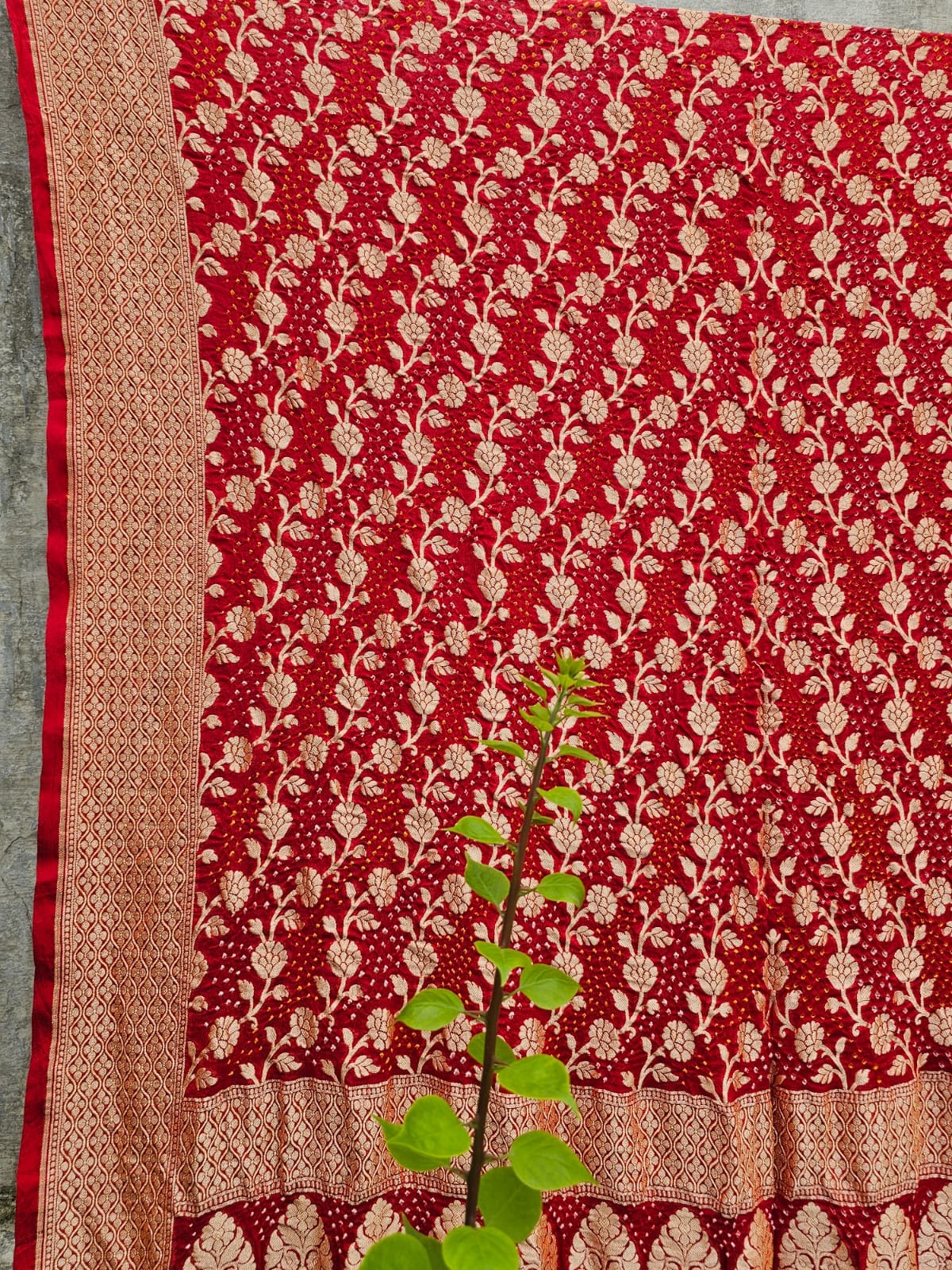 Multicoloured Banarasi Georgette Bandhani Lehenga with Dupatta