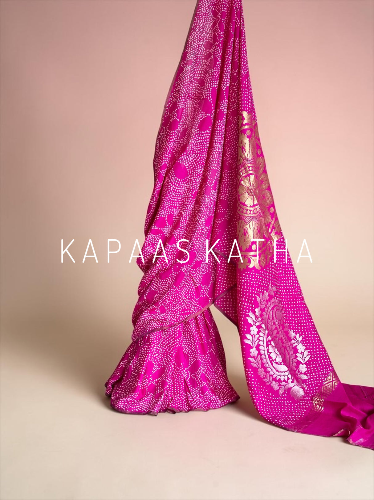 Munga Silk Bandhani Saree in Rani Pink | Kapaas Katha